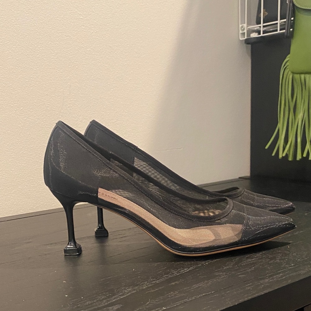 Black Mesh Pointed-Toe Heels